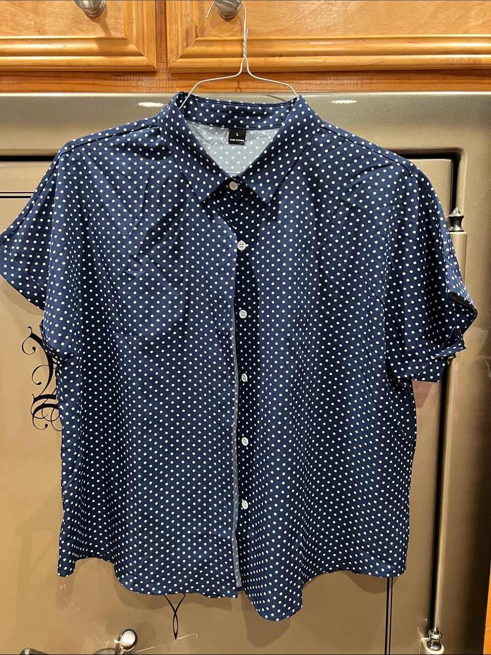 Navy Polka Dot Short-Sleeve Button-Down Shirt
